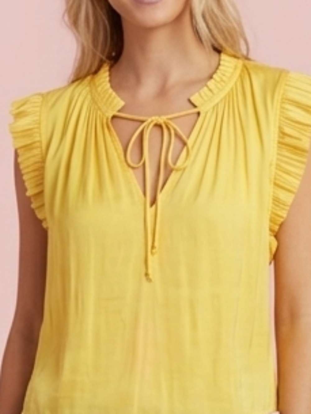 Yellow Silk Blouse Women's Size Large Sleeveless Tie Front - L - NWOT!